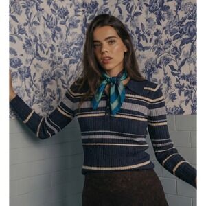 NWOT Heartloom Womens Striped Soft Collared Button Knit Sweater Long Sleeve Sz M